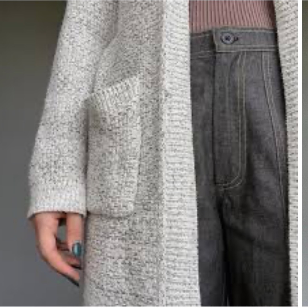 Calvin Klein Open Cardigan Gray Oversized Long Line Cozy Cottagecore Granny M - Picture 2 of 9